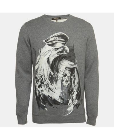 Pre-Owned Roberto Cavalli Men's Grey Eagle Print Cotton Knit Sweatshirt