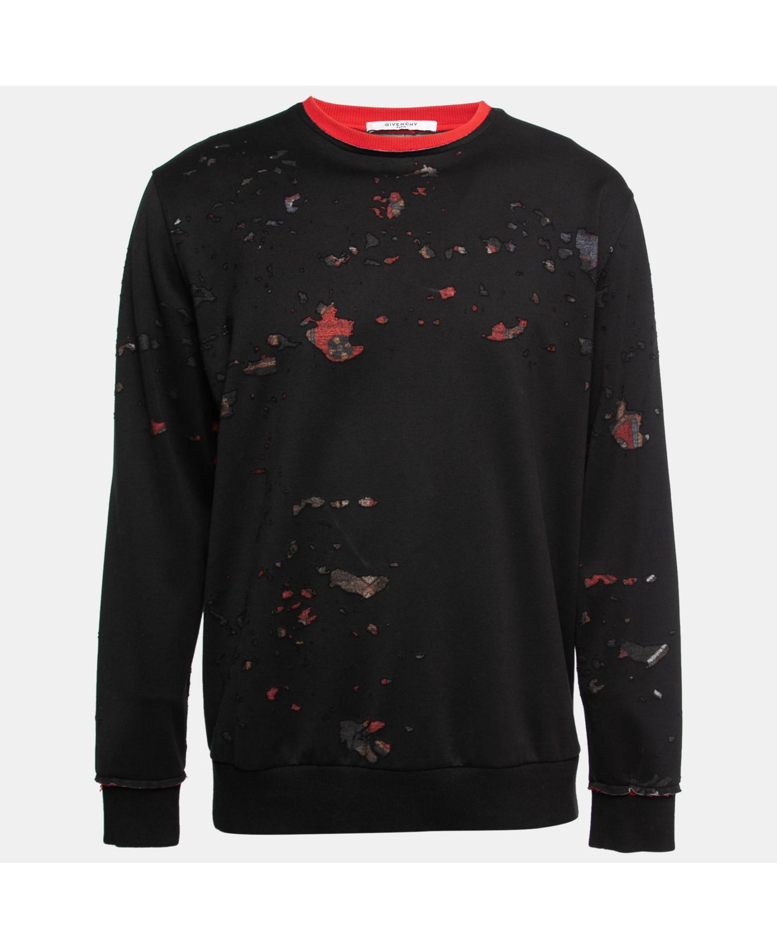 Givenchy Мужской черный джемпер из хлопка Distressed Cotton Crewneck