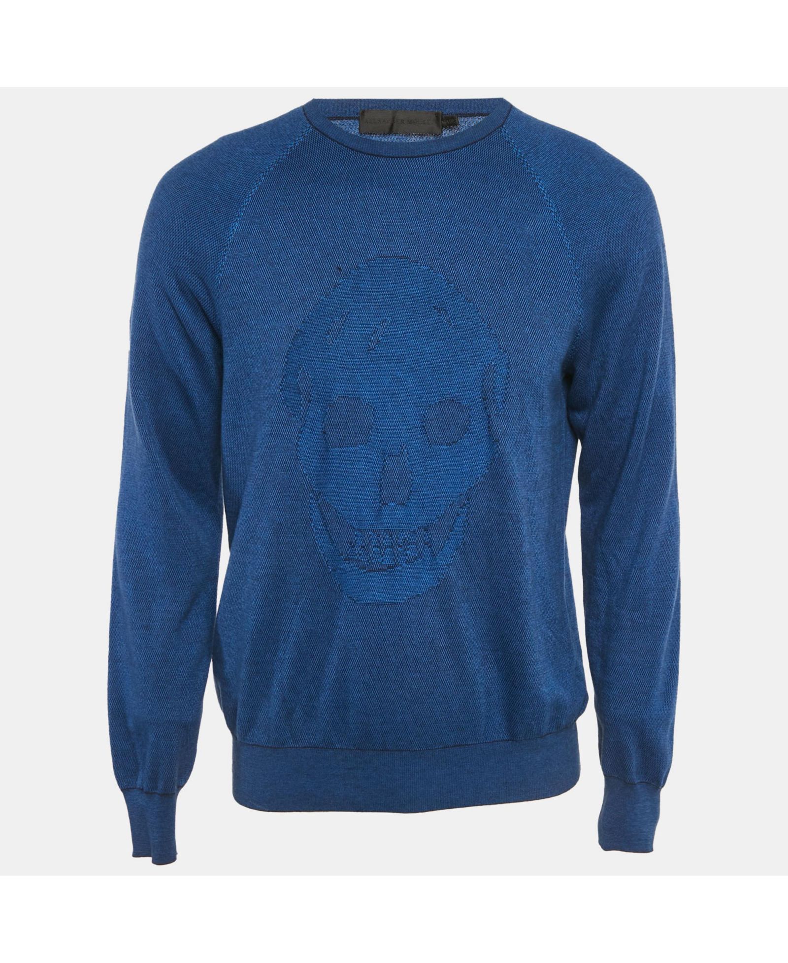 Pre-Owned Alexander Mcqueen Men's Blue 3D Skull Embossed Cotton Knit Sweater