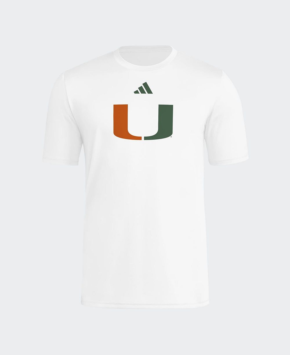 adidas Men's White Miami Hurricanes 2026 Locker Logo Pre-Game T-Shirt