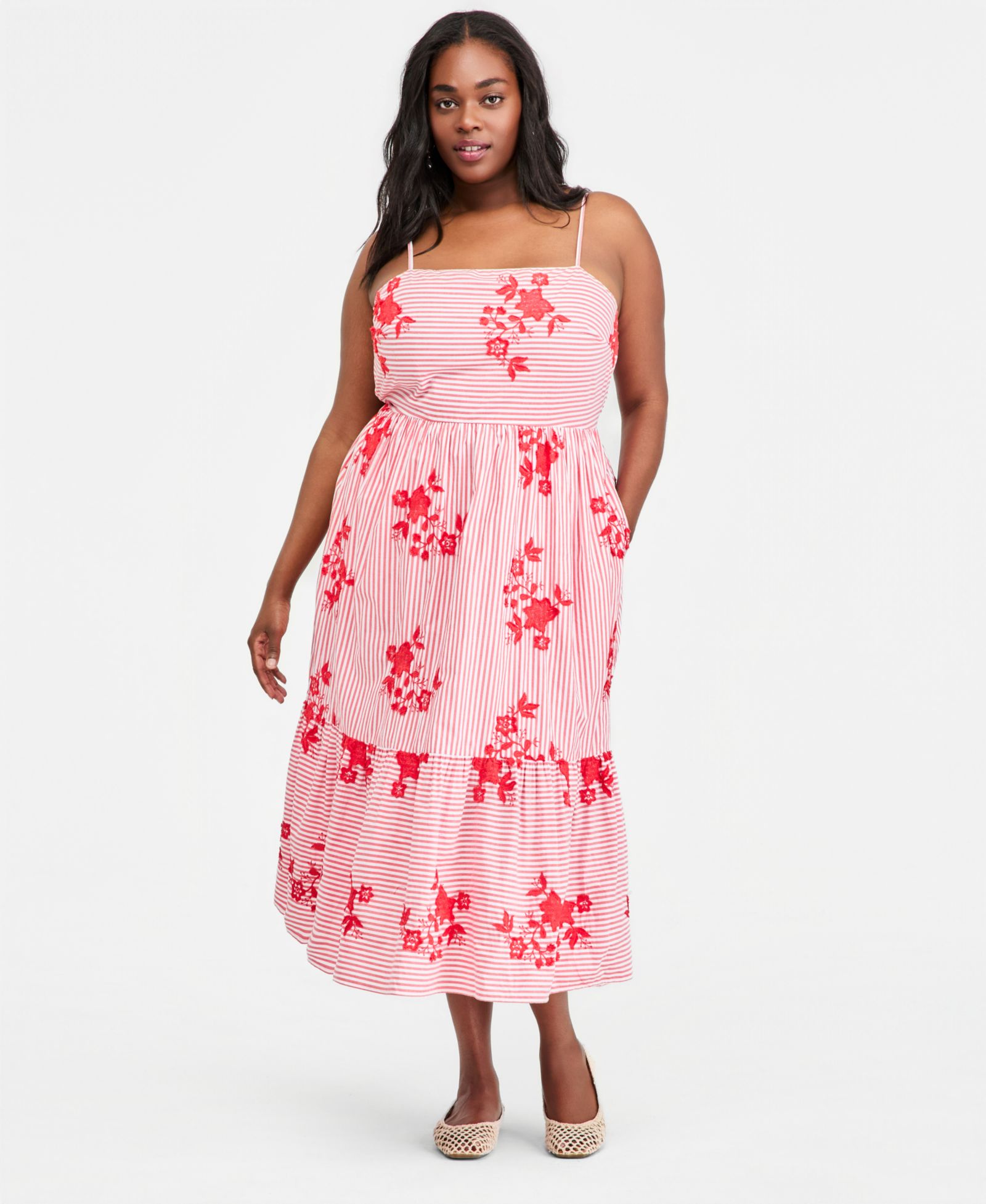 On 34th Plus Cutout-Back Tiered Cotton Midi Dress, Macy's Exclusive