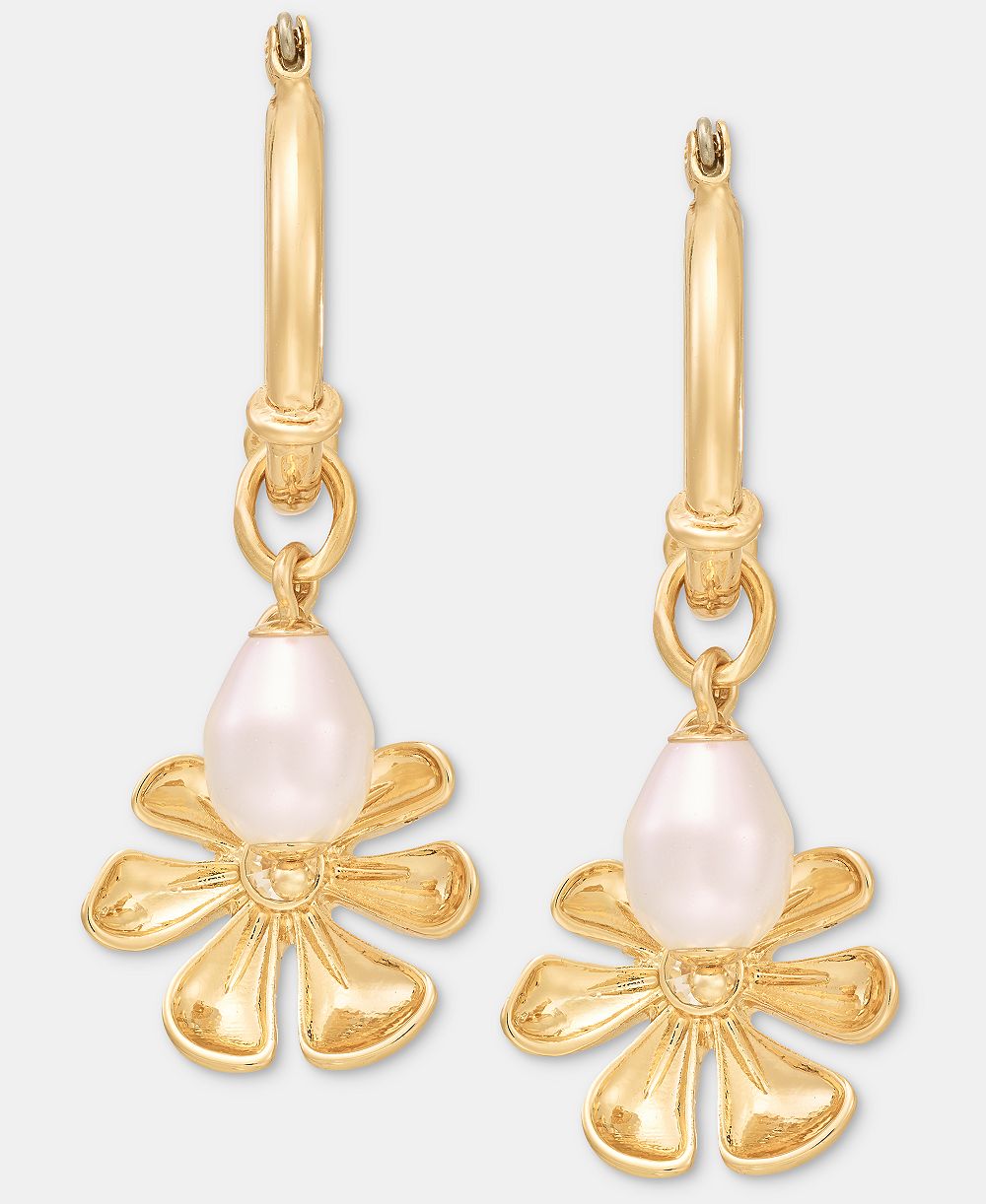 Серьги-кольца On 34th Pavé Flower с имитацией жемчуга