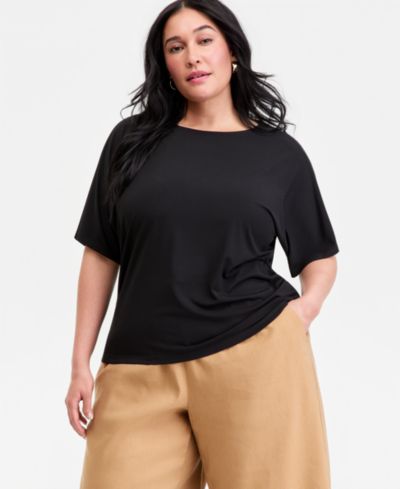 I.N.C. International Concepts Plus Size топ с драпировкой по бокам и коротким рукавом