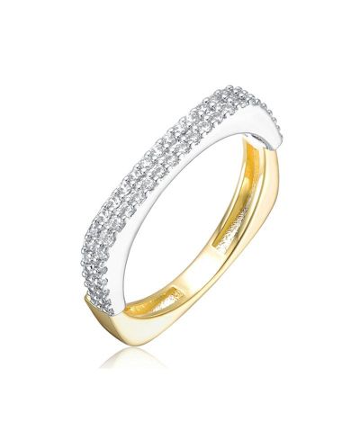 Rachel Glauber Geometric Two-Toned Gold Plated CZ Pave Slim Band Ring