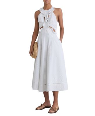 REISS Women's Ilse Ruffle Striped Midi Dress