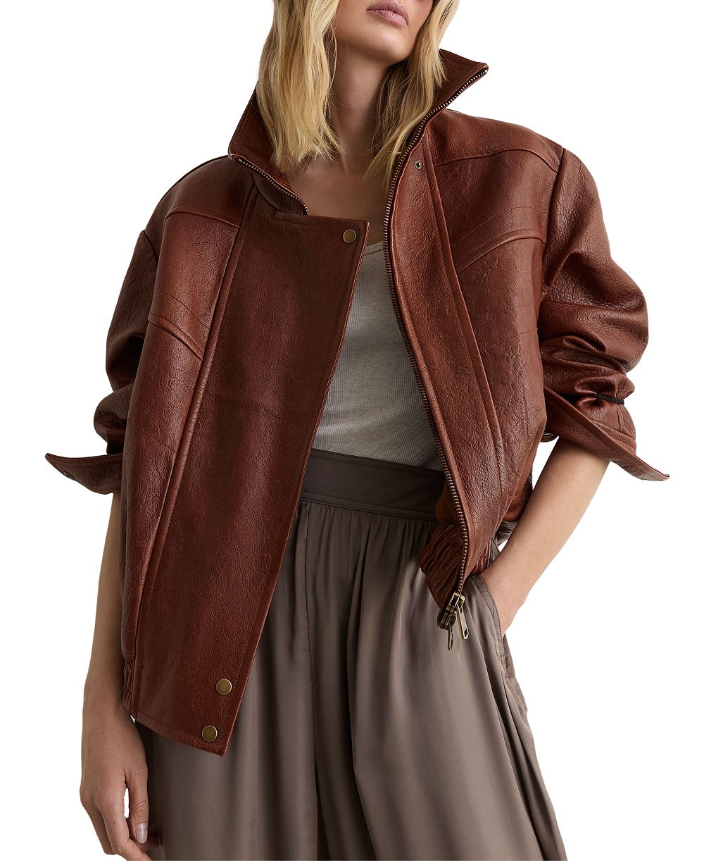 Женская кожаная куртка REISS Petra Textured Oversized Funnel-Neck