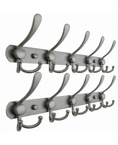 Настенный держатель YIGII Stainless Steel 5-Tri Hook для пальто, шляп и полотенец, серый, 2 шт.