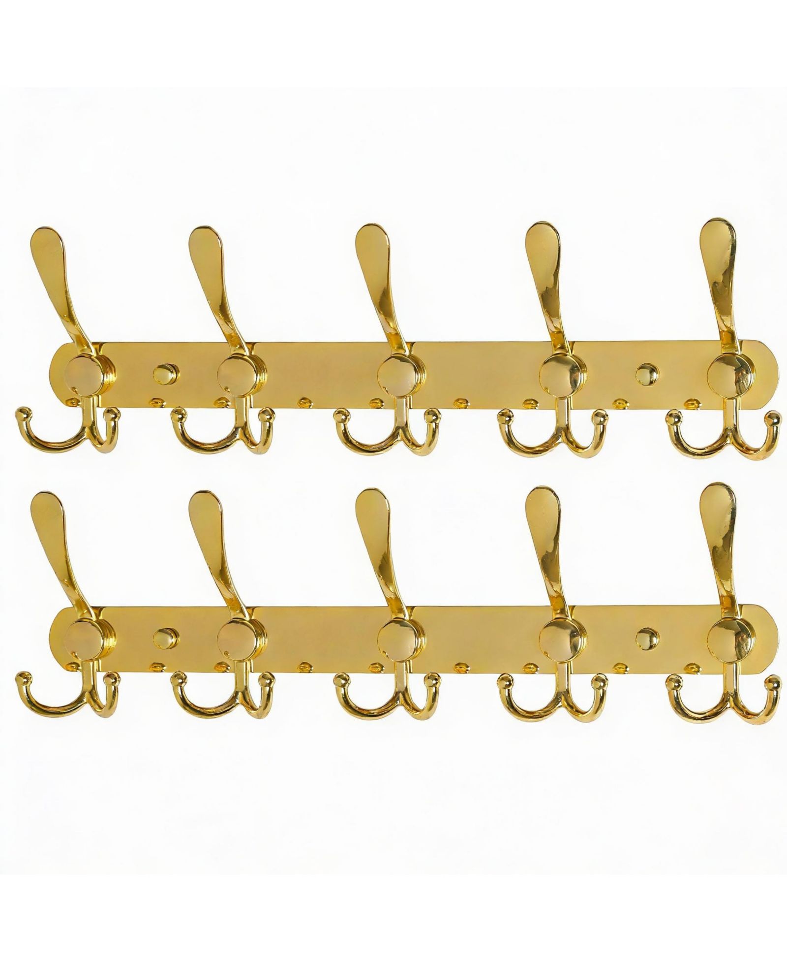 YIGII Heavy Duty 5-Tri Hook Wall Rack, Gold, Stainless Steel Rails, Easy Install