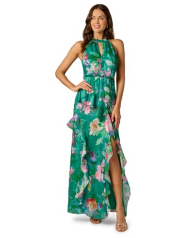 Adrianna Papell Women's Printed Halter Neck Ball Gown
