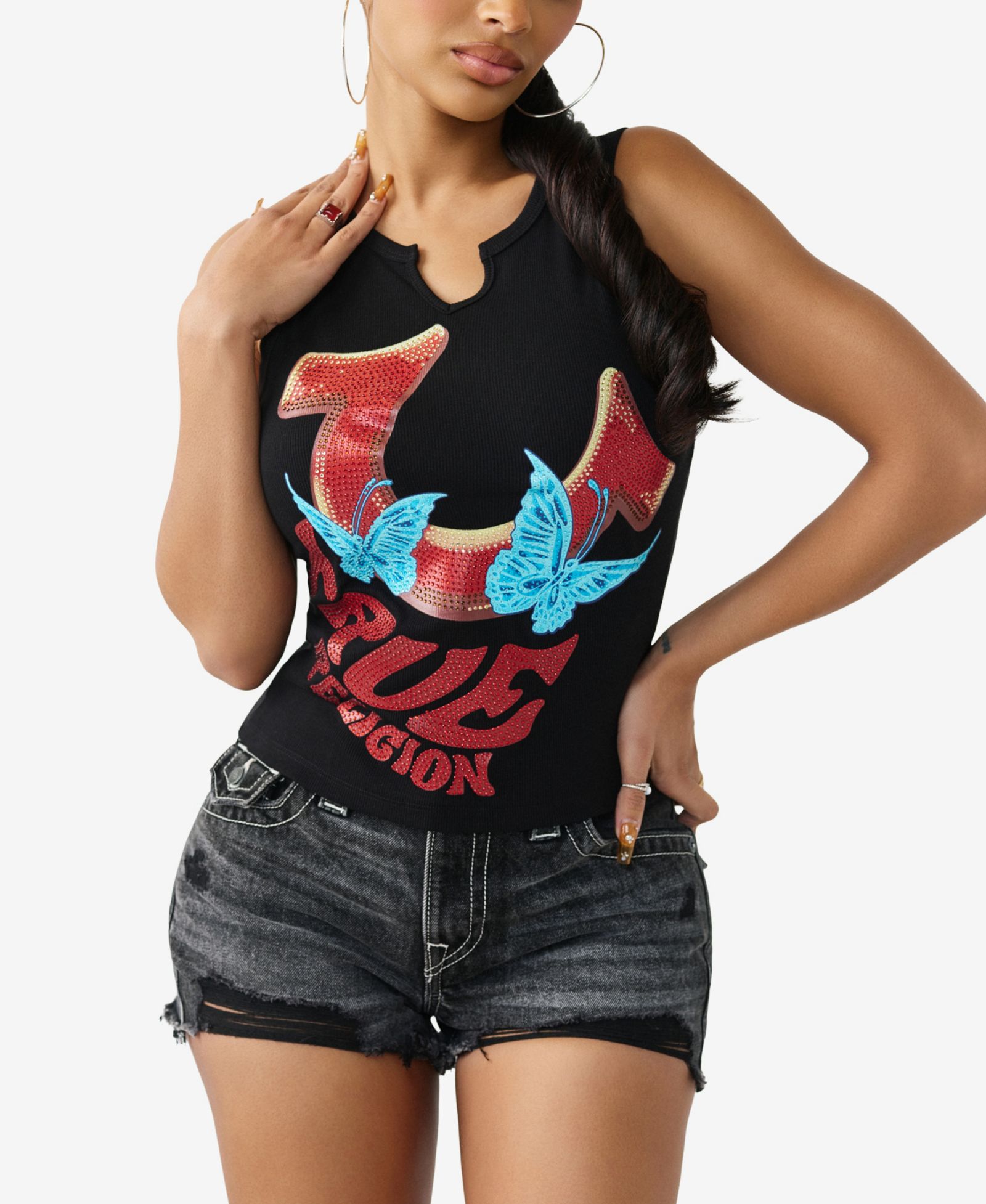 Женский майка True Religion Crystal V-Notch Racer