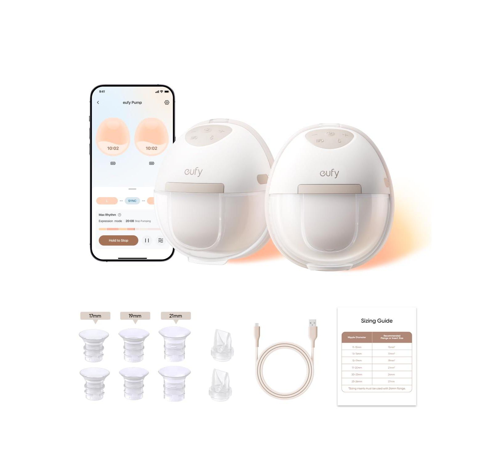 eufy Baby Heated Breast Pump E20, Hands Free In Bra, HeatFlow Tech, 3 Heat Levels, App Control, Hospital Grade, Leakproof, Quiet