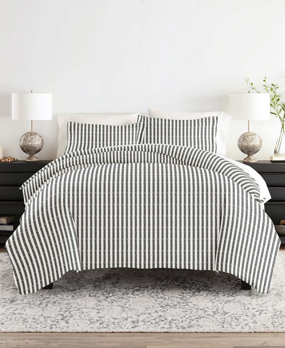 ienjoy Home Distressed Striped Pattern 3 Piece Duvet Cover Set, King/California King