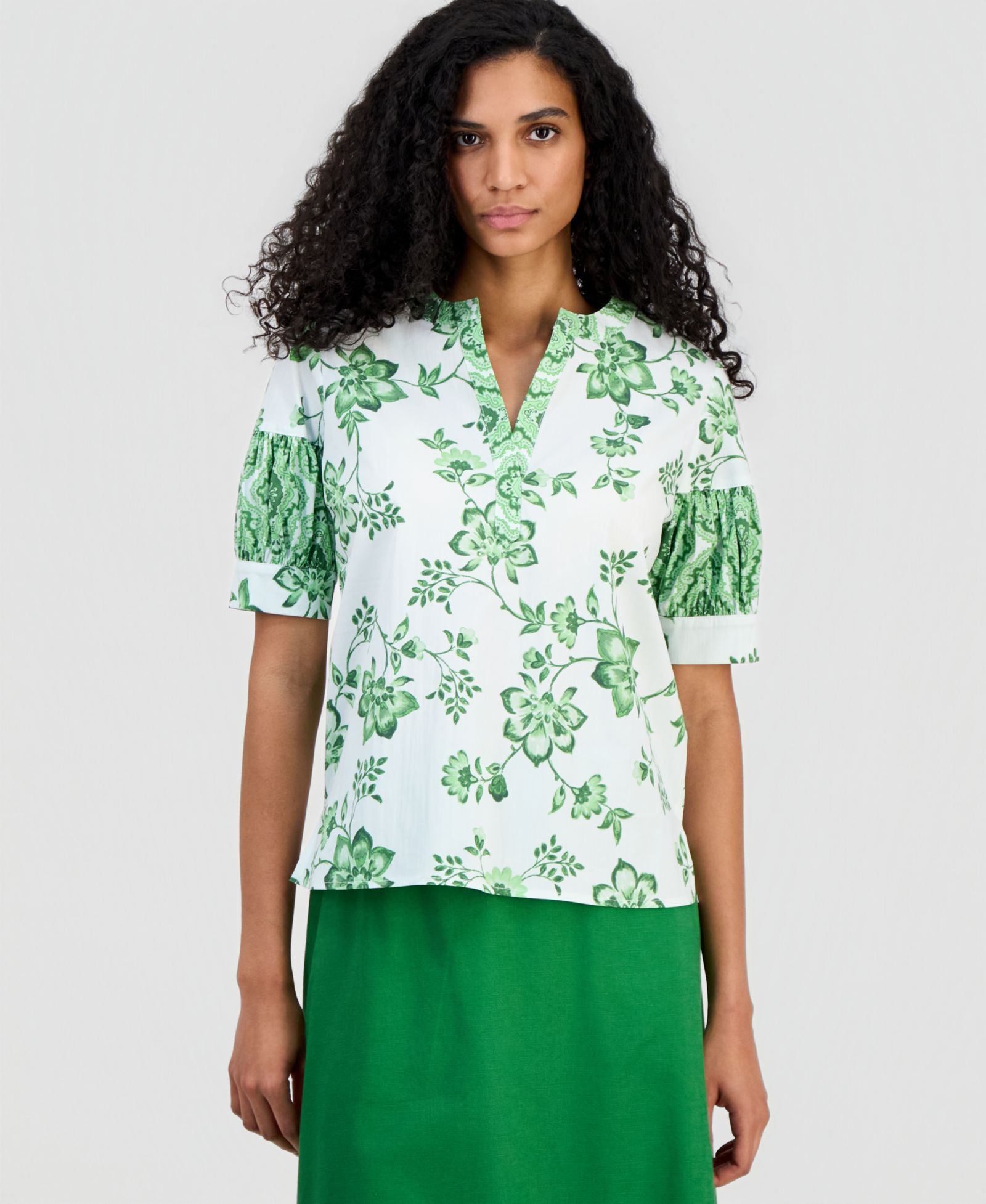 Топ T Tahari Women's Split-Neck Puffed-Sleeve
