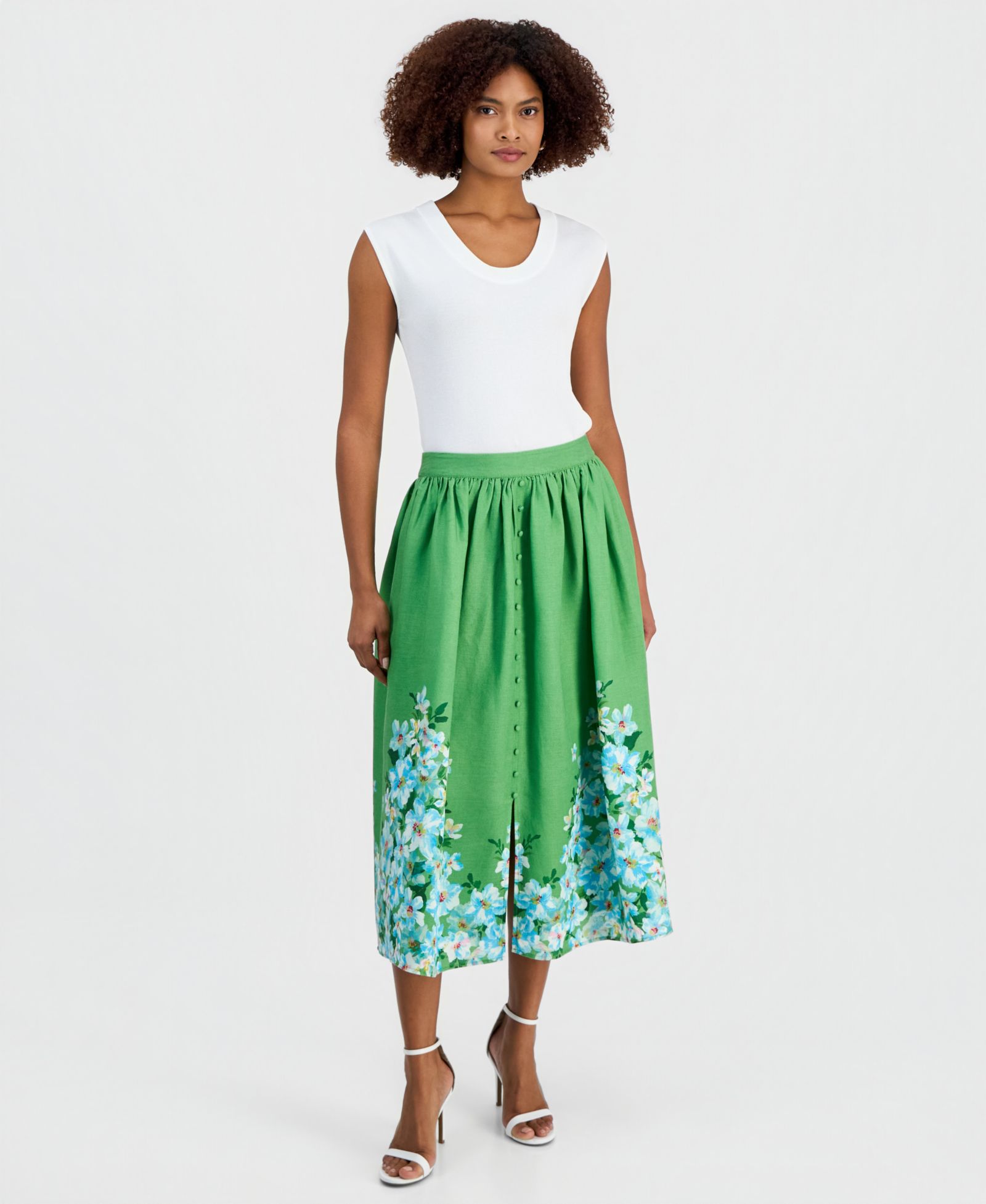 T Tahari Women's Placed Floral Midi Skirt