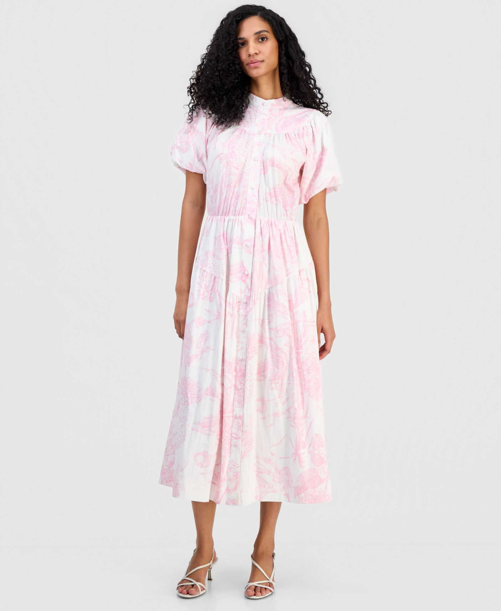 T Tahari Women's Puffed-Sleeve Shirtdress