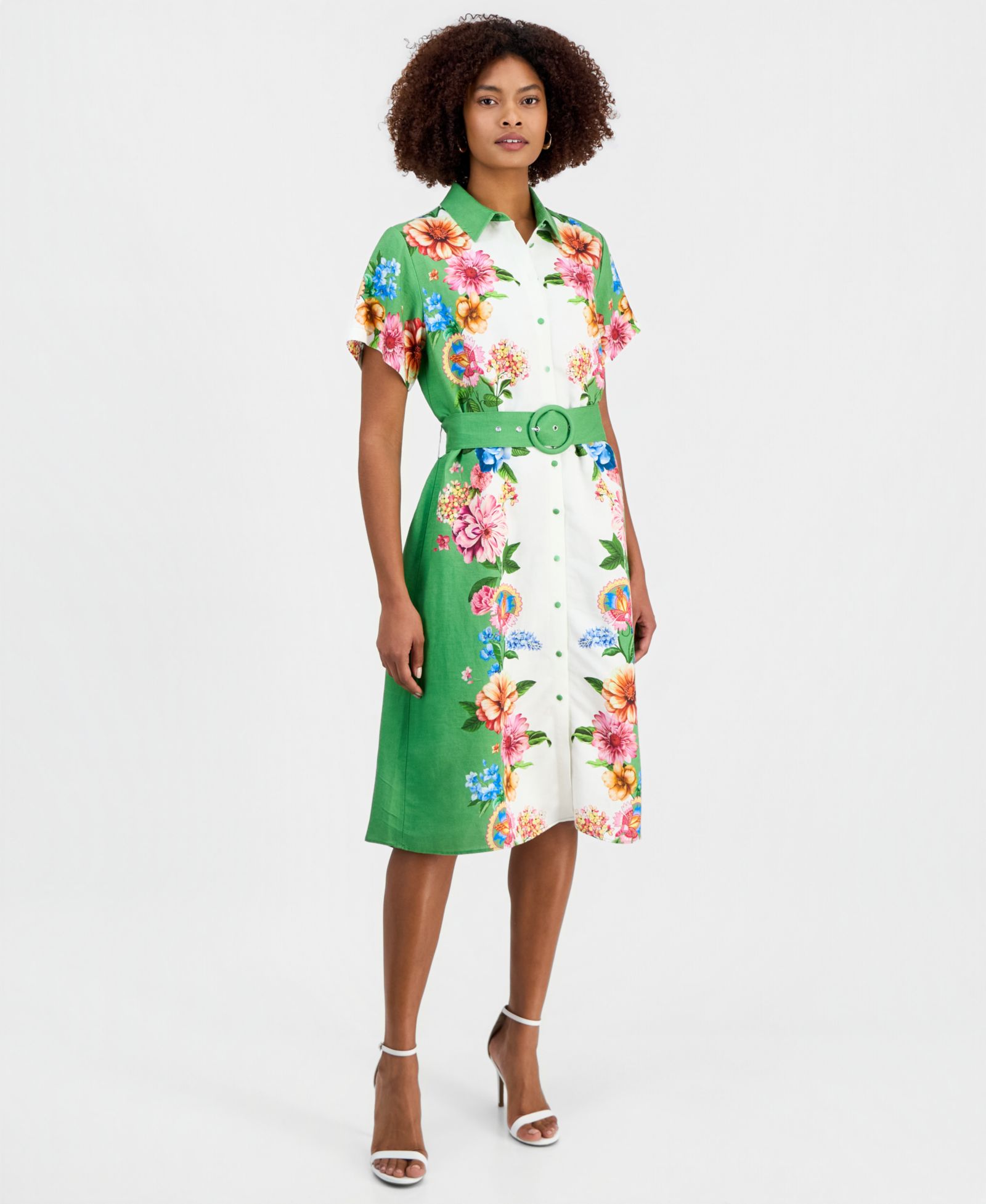 Женское миди-платье T Tahari Printed Belted Button-Front