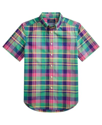 Мужская рубашка из поплина в клетку с коротким рукавом Polo Ralph Lauren для мальчиков 8-20