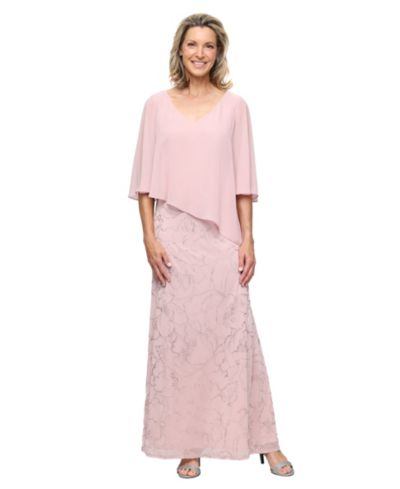 SL Fashions Petite Glitter Mesh V-Neck Ball Gown