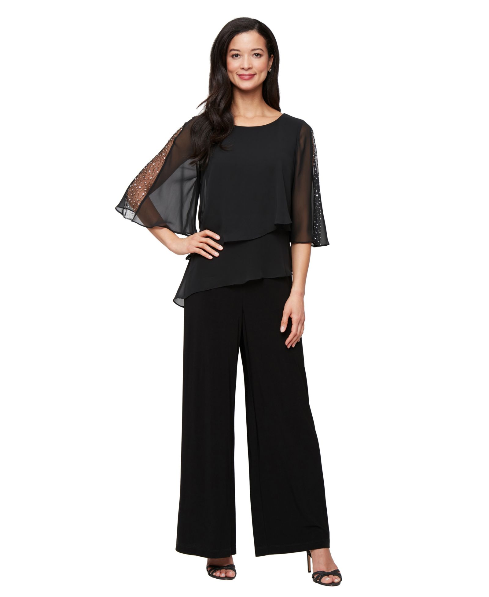 SL Fashions Petite Double Tier Overlay Bodice Jumpsuit