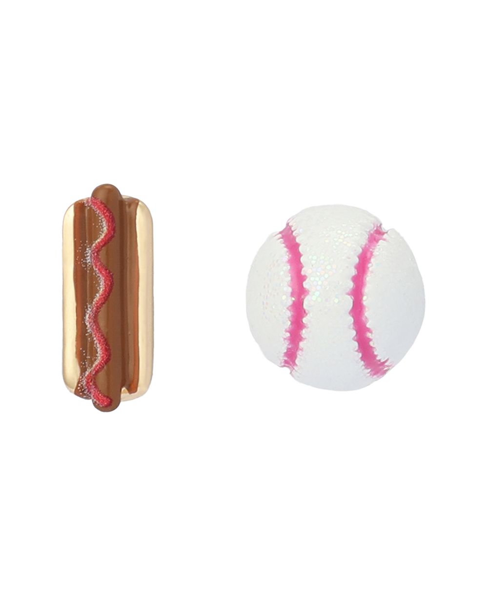Серьги Betsey Johnson White Baseball Hotdog Mismatch Stud