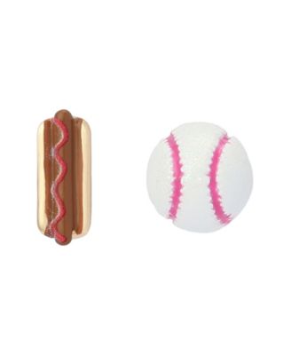 Betsey Johnson White Baseball Hotdog Mismatch Stud Earrings