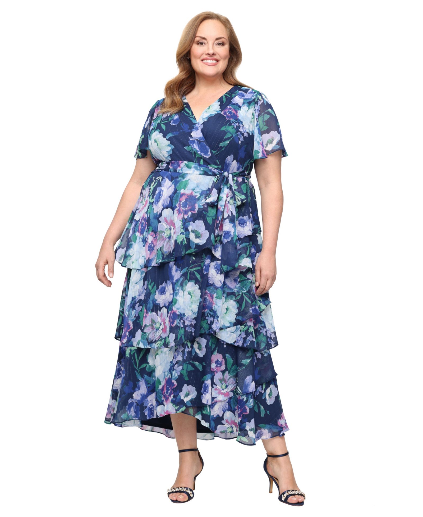 Женское платье макси SL Fashions Plus Size V-Neck Tiered