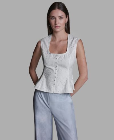 Женский топ BCBG Peplum с вышивкой и квадратным вырезом, без рукавов