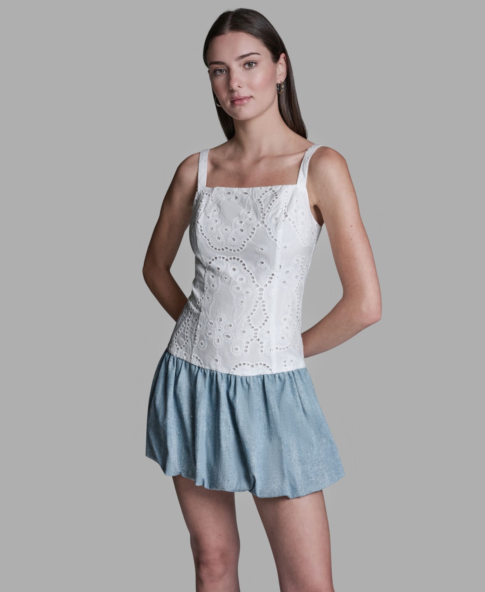 BCBG Женское мини-платье с отделкой из ажурной ткани и квадратным вырезом