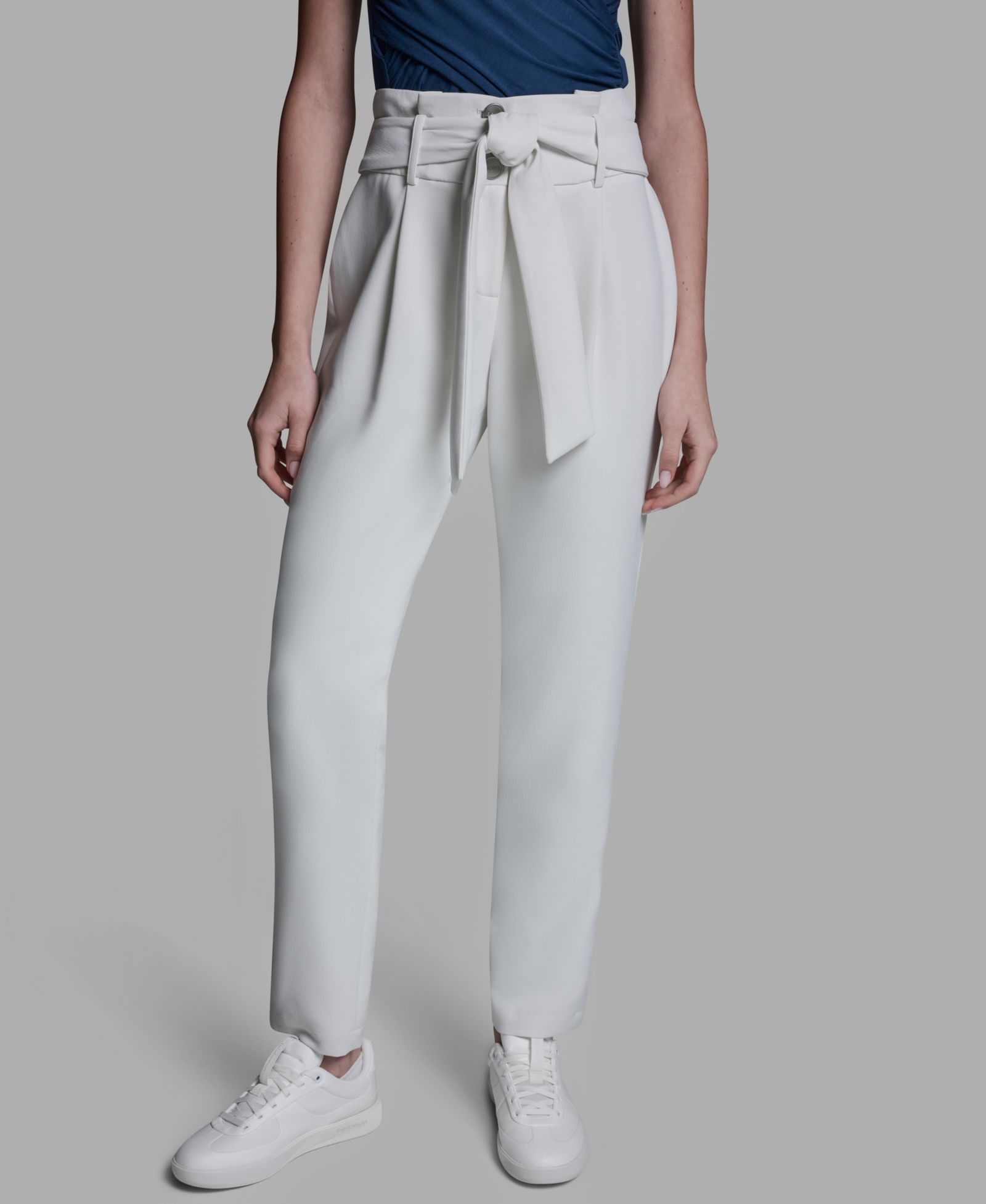 BCBG Women's High-Rise Tie Detail Straigh-Leg Pants