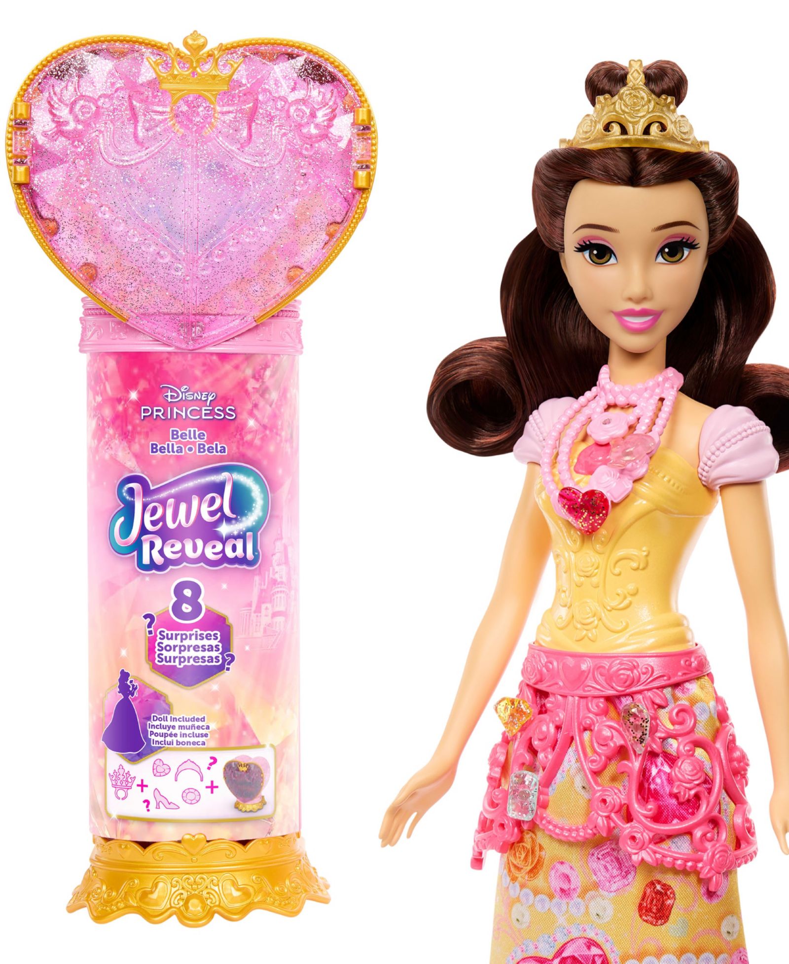 Disney Princess Belle Jewel Reveal Poseable Brushable Hair Fashion Doll, Ages 3+