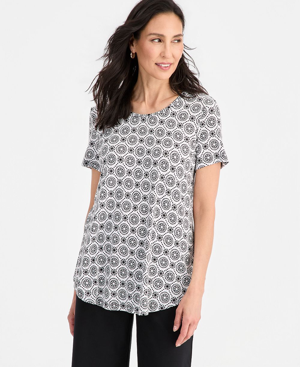 JM Collection Women's Printed Scoop-Neck Short Sleeve Top, Macy's Exclusive