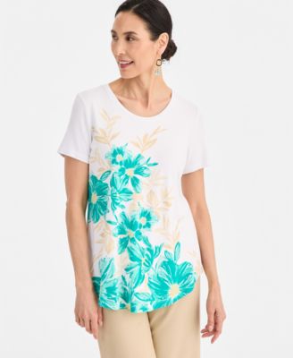 JM Collection Petite Painted Floral Scoop Neck Top, Macy's Exclusive