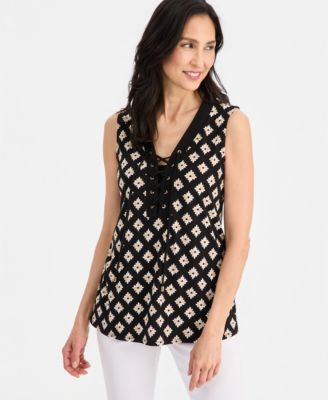 JM Collection Petite Printed Lace-Up Sleeveless Top, Macy's Exclusive