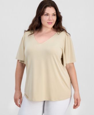 JM Collection Топ Plus Size с V-образным вырезом и расклешенными рукавами