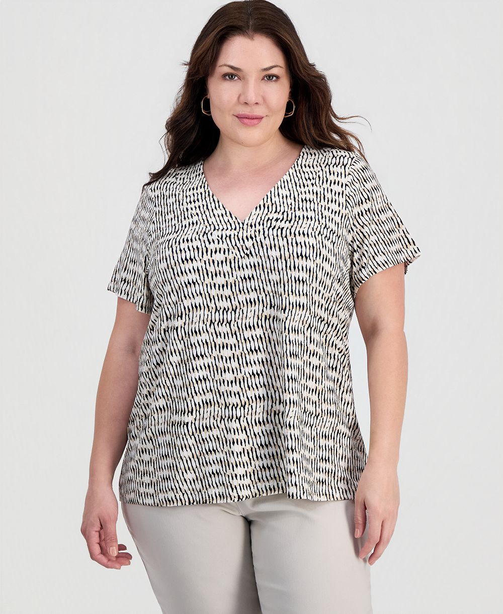 JM Collection Plus Size топ Isabella с V-образным вырезом и воланами