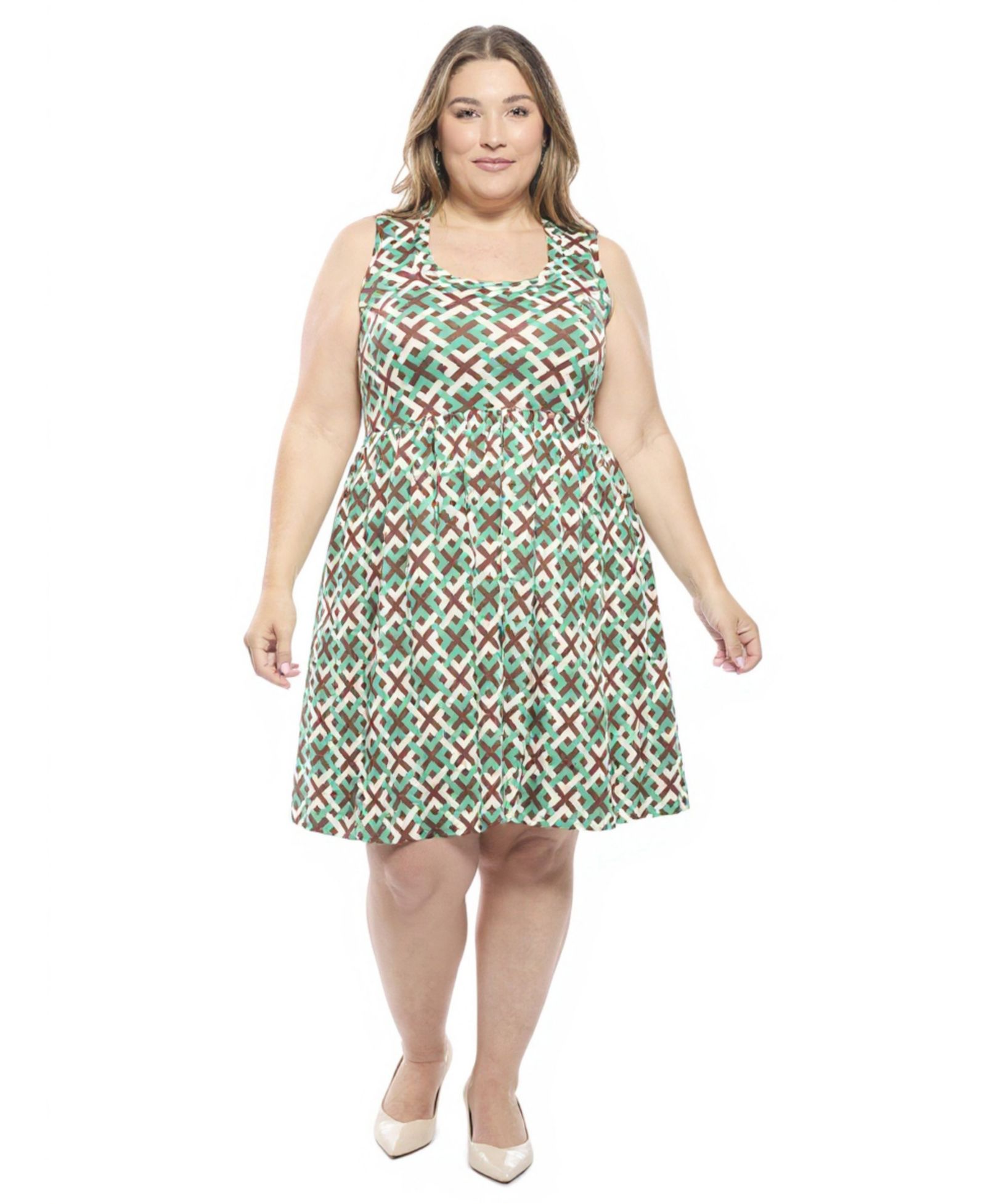 Платье 24seven Comfort Apparel Plus Size с геометрическим принтом и без рукавов