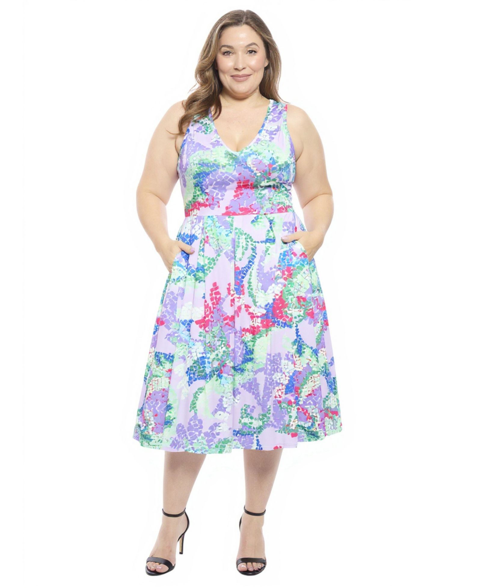 24seven Comfort Apparel Plus Size платье миди с V-образным вырезом и складками