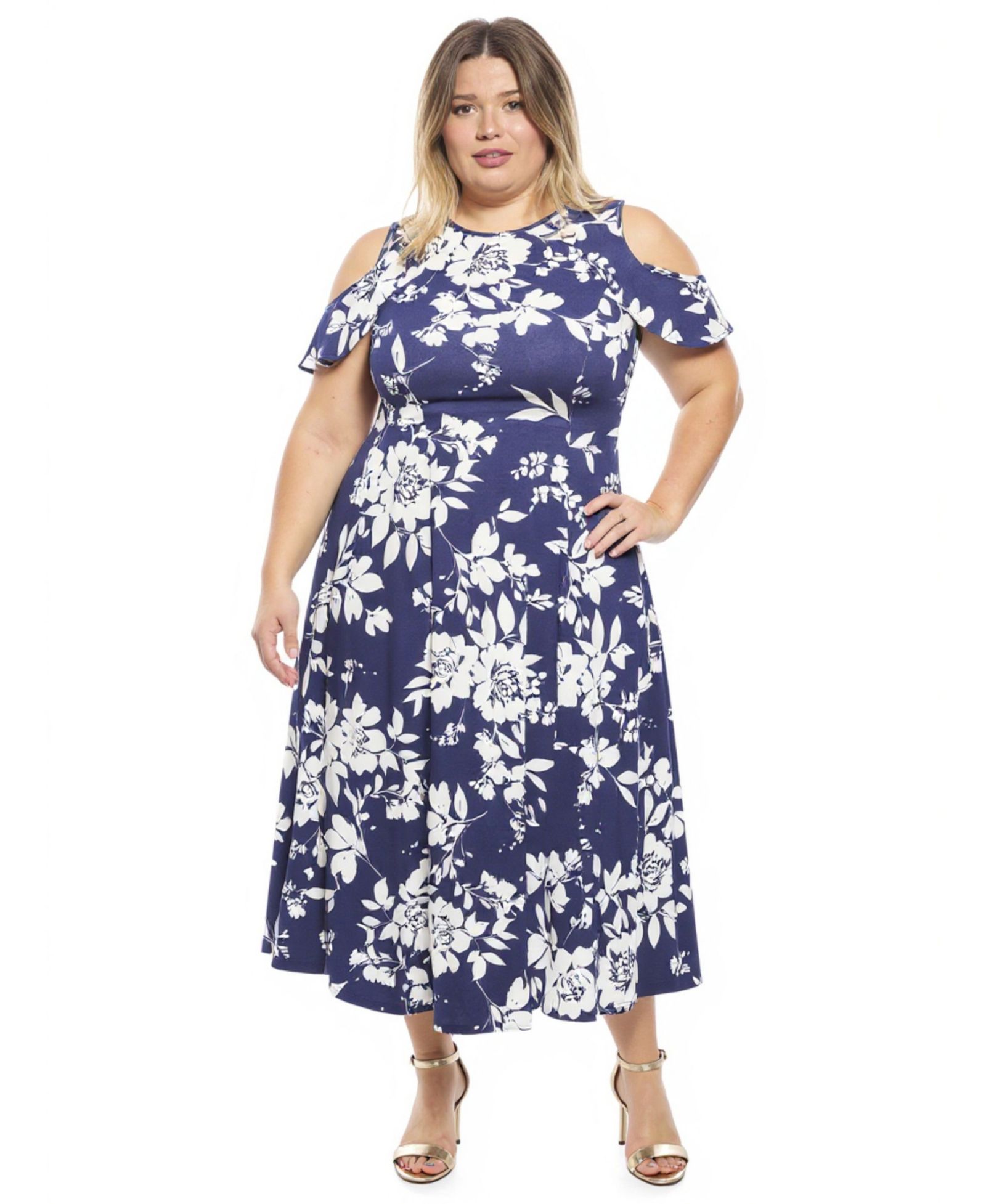 Женское макси-платье 24seven Comfort Apparel Plus Size с рюшами на рукавах