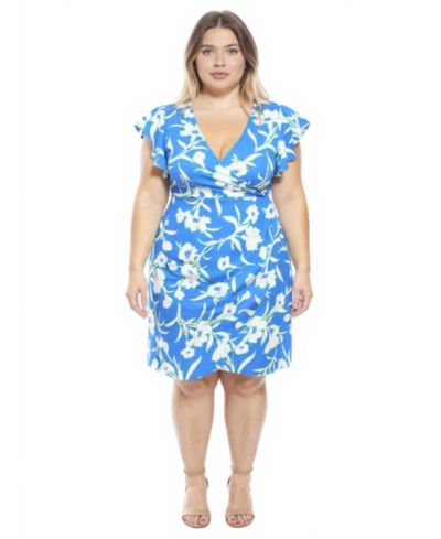 Женское платье 24seven Comfort Apparel Plus Size Floral Flutter Sleeve Faux Wrap