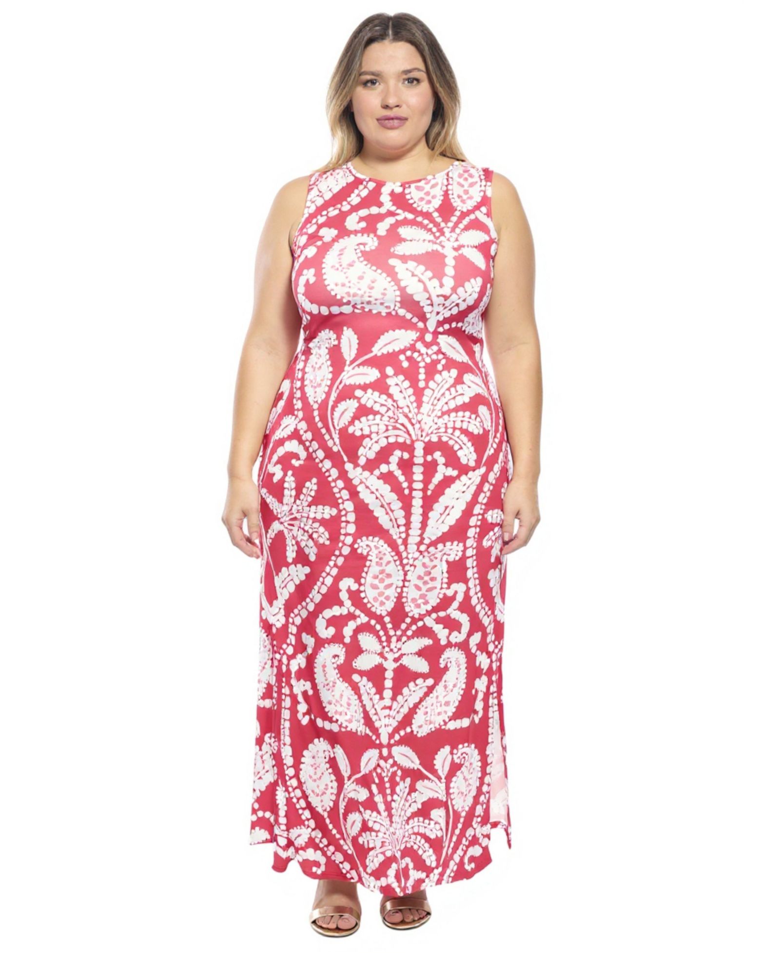 Женское платье макси 24seven Comfort Apparel Plus Size Paisley Side Slit Bodycon