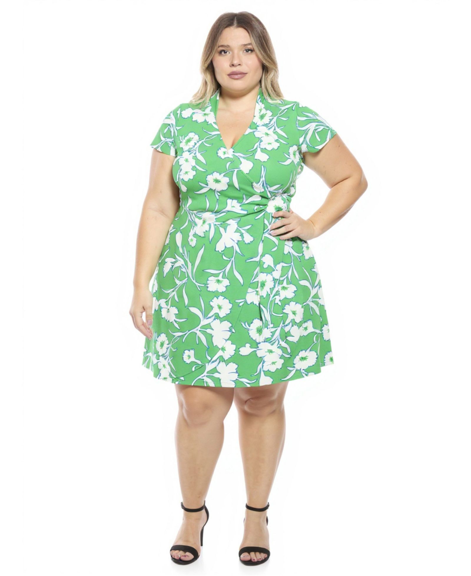 24seven Comfort Apparel Plus Size Floral Side Tie Wrap Dress