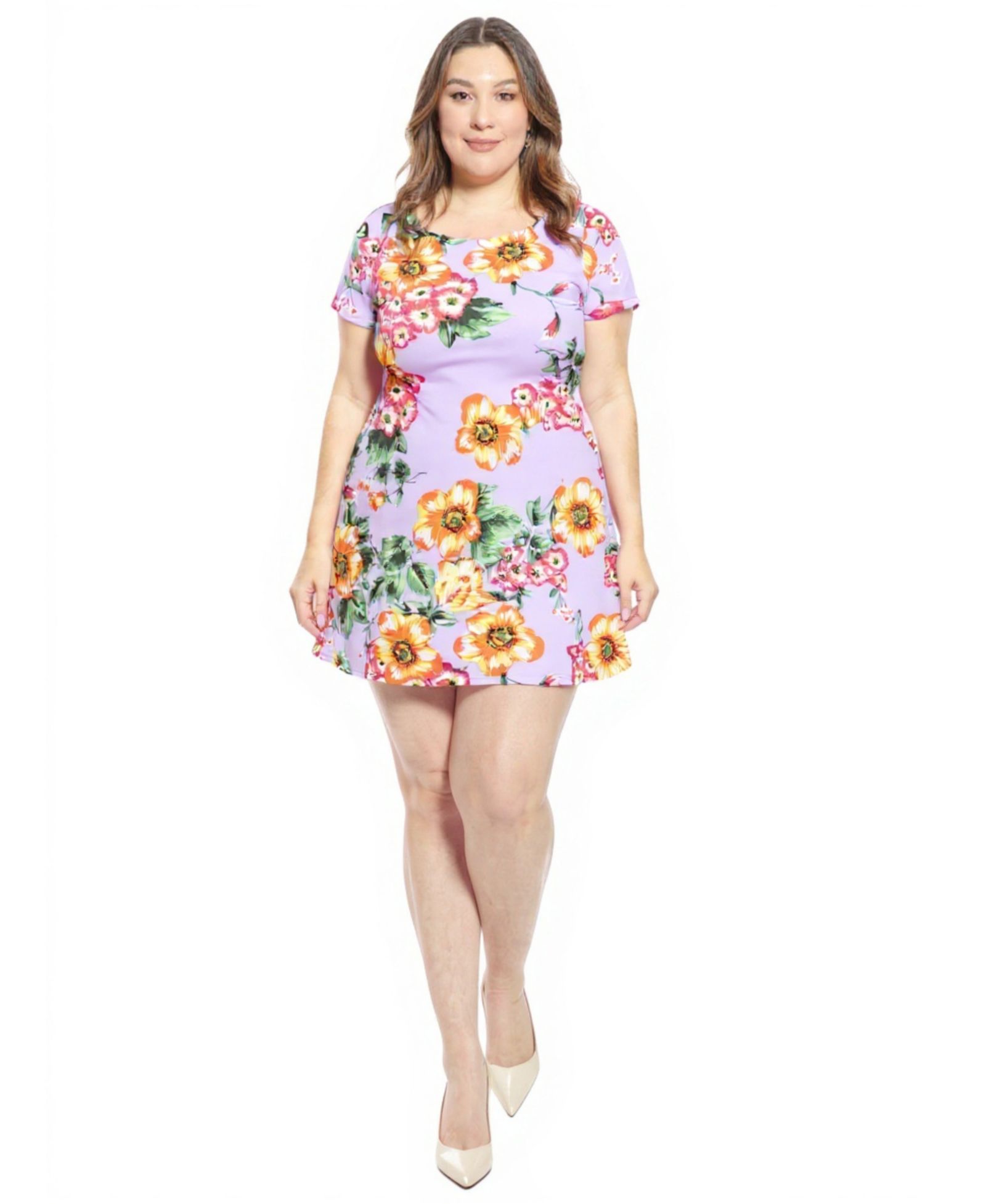 24seven Comfort Apparel Платье Shift Plus Size с цветочным принтом и круглым вырезом