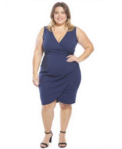 24seven Comfort Apparel Plus Size Faux Wrap Tulip Hem Knee-Length Dress