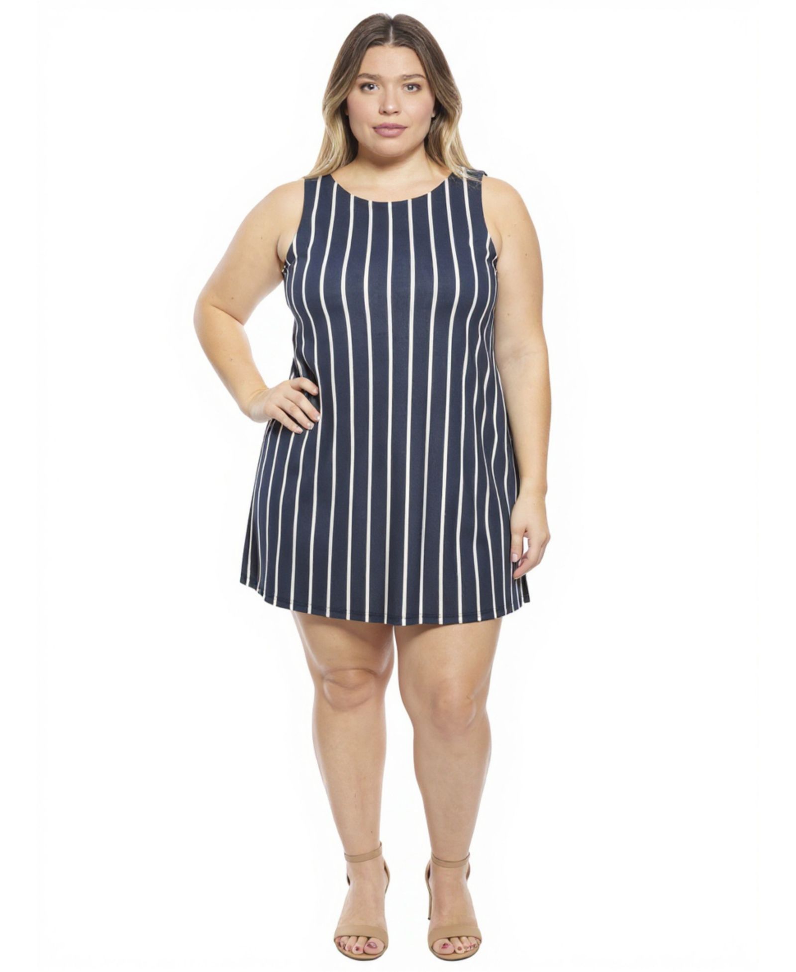 Платье 24seven Comfort Apparel Plus Size Striped Round Neck Shift