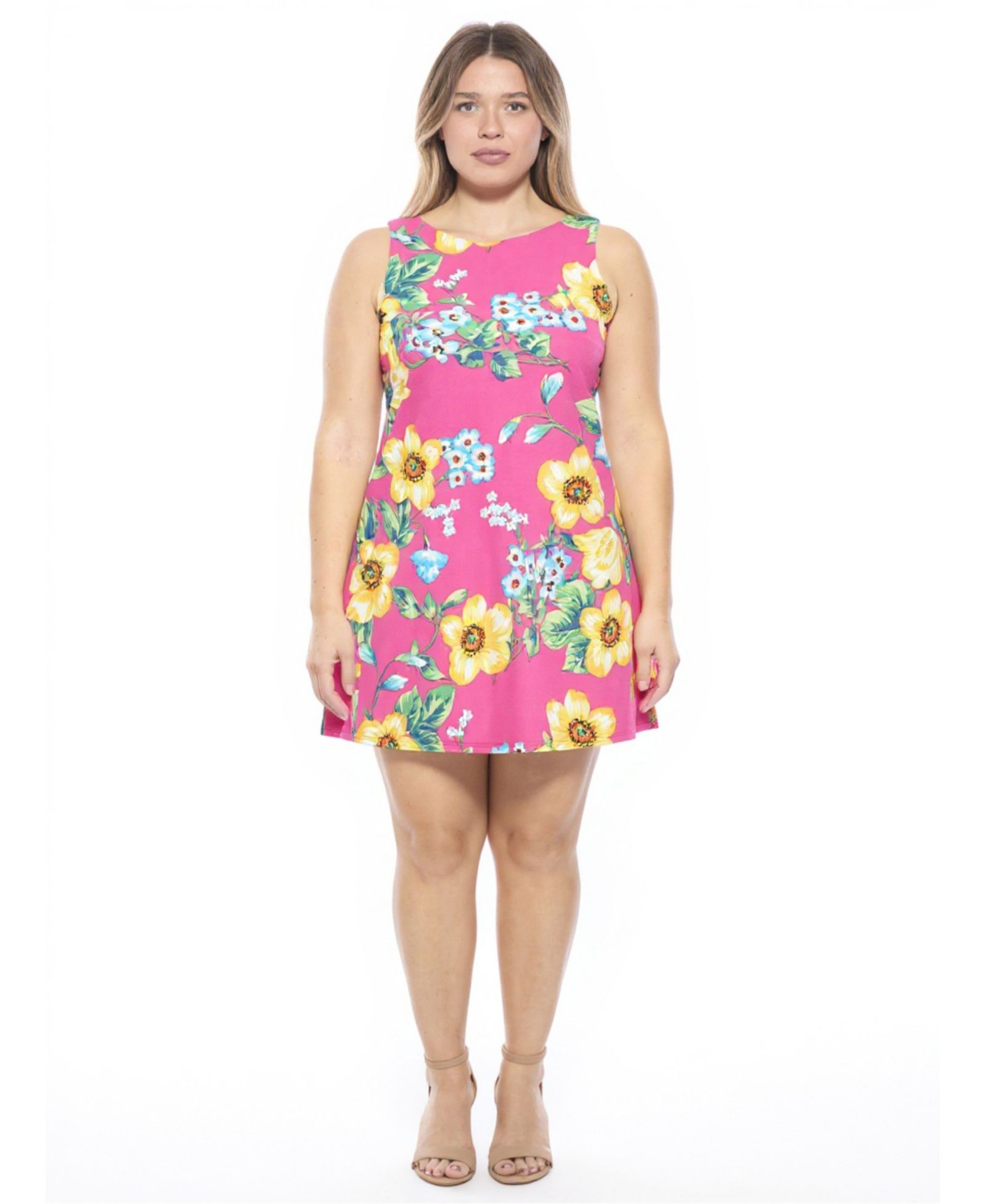 Платье 24seven Comfort Apparel Plus Size Floral Round Neck A-Line