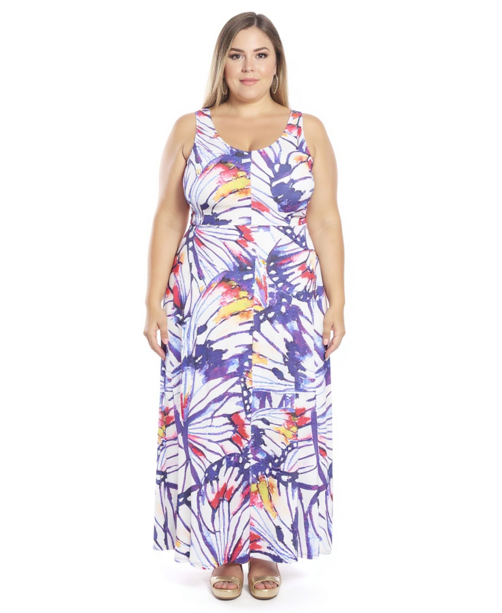 24seven Comfort Apparel Женское макси-платье А-силуэта с вырезом Butterfly Scoop Neck, Plus Size