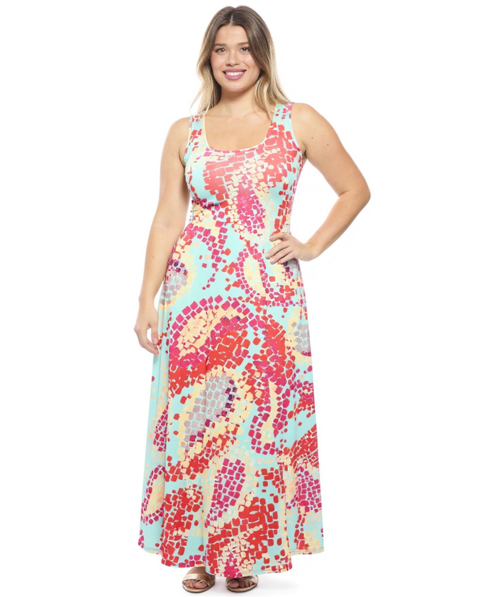 Платье макси 24seven Comfort Apparel Plus Size Abstract Scoop Neck