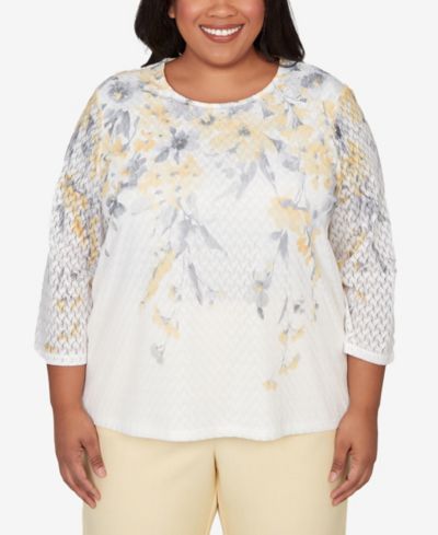 Женский топ Alfred Dunner Plus Size Al Fresco Textured Floral Crew Neck