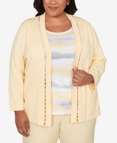 Свитер Alfred Dunner Plus Size Al Fresco Mother of Pearl Stripe Two In One