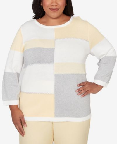 Alfred Dunner Женский свитер Plus Size Al Fresco с рельефным узором и цветовым блоком, круглый вырез